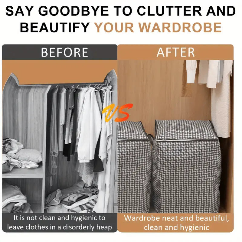 Extra Large 47.55 Gallon Houndstooth Thickened Storage Bags – Dustproof and Moisture Resistant for Clothes and Quilts!