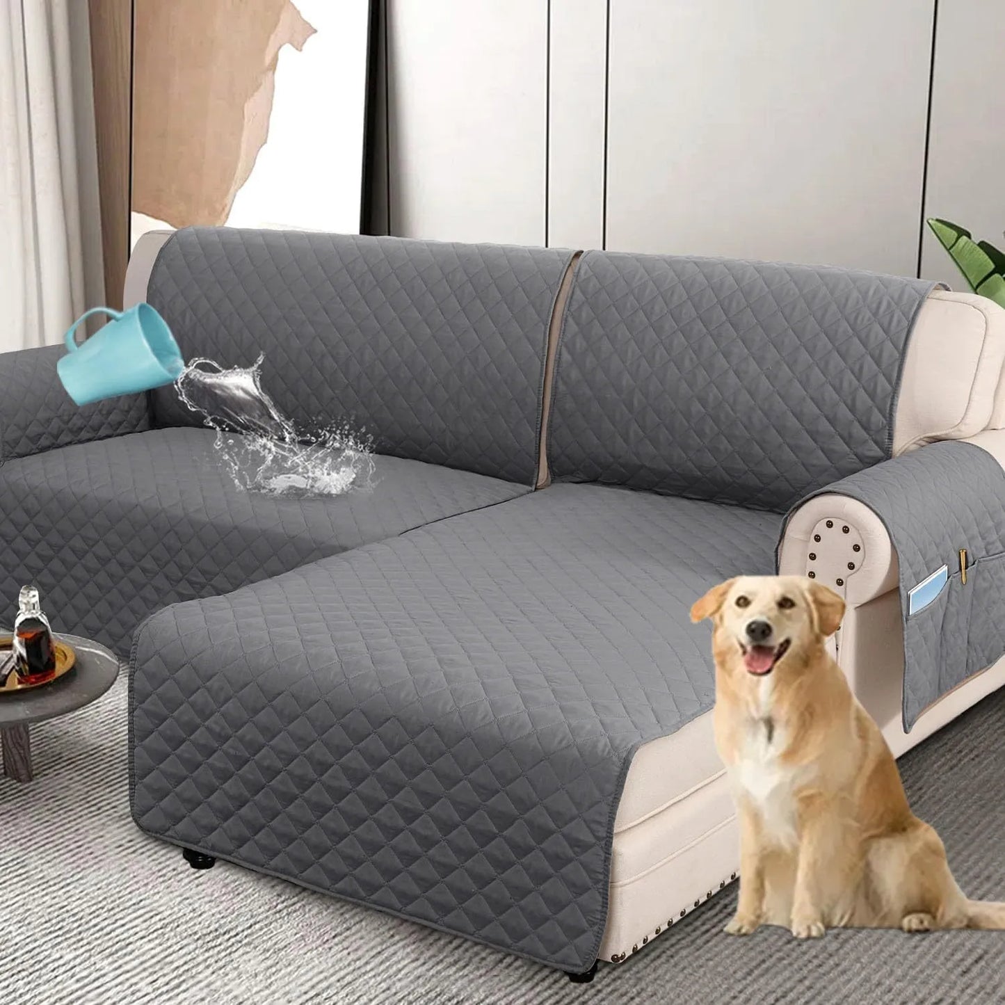 Waterproof L Shape Sofa Slipcover – Total Protection for Sectional Sofas and Pets!