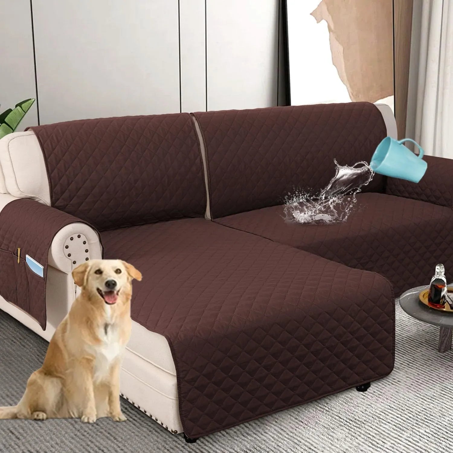 Waterproof L Shape Sofa Slipcover – Total Protection for Sectional Sofas and Pets!