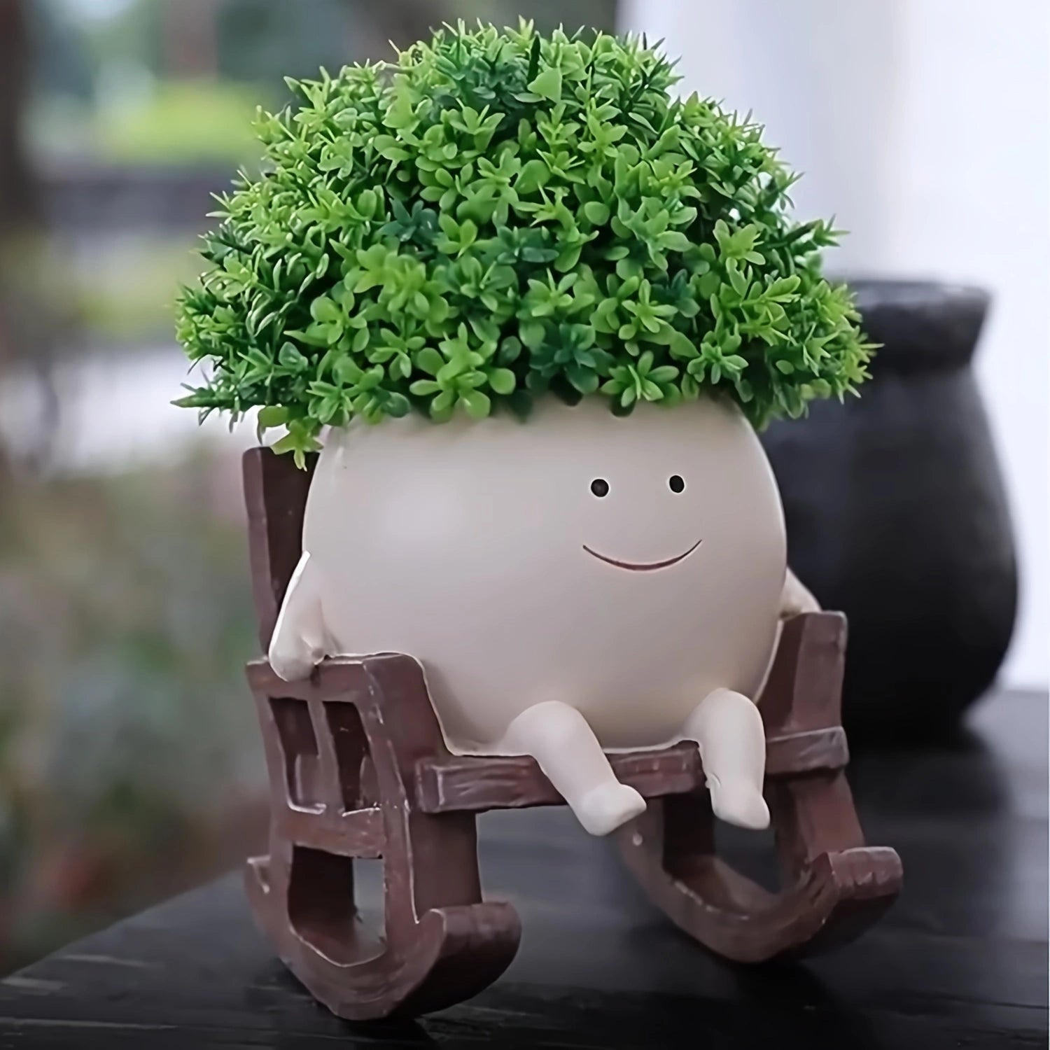 Contemporary Resin Planter Pot with Drainage Hole – Modern Rocking Chair Design for Indoor and Outdoor Use!