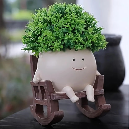 Contemporary Resin Planter Pot with Drainage Hole – Modern Rocking Chair Design for Indoor and Outdoor Use!