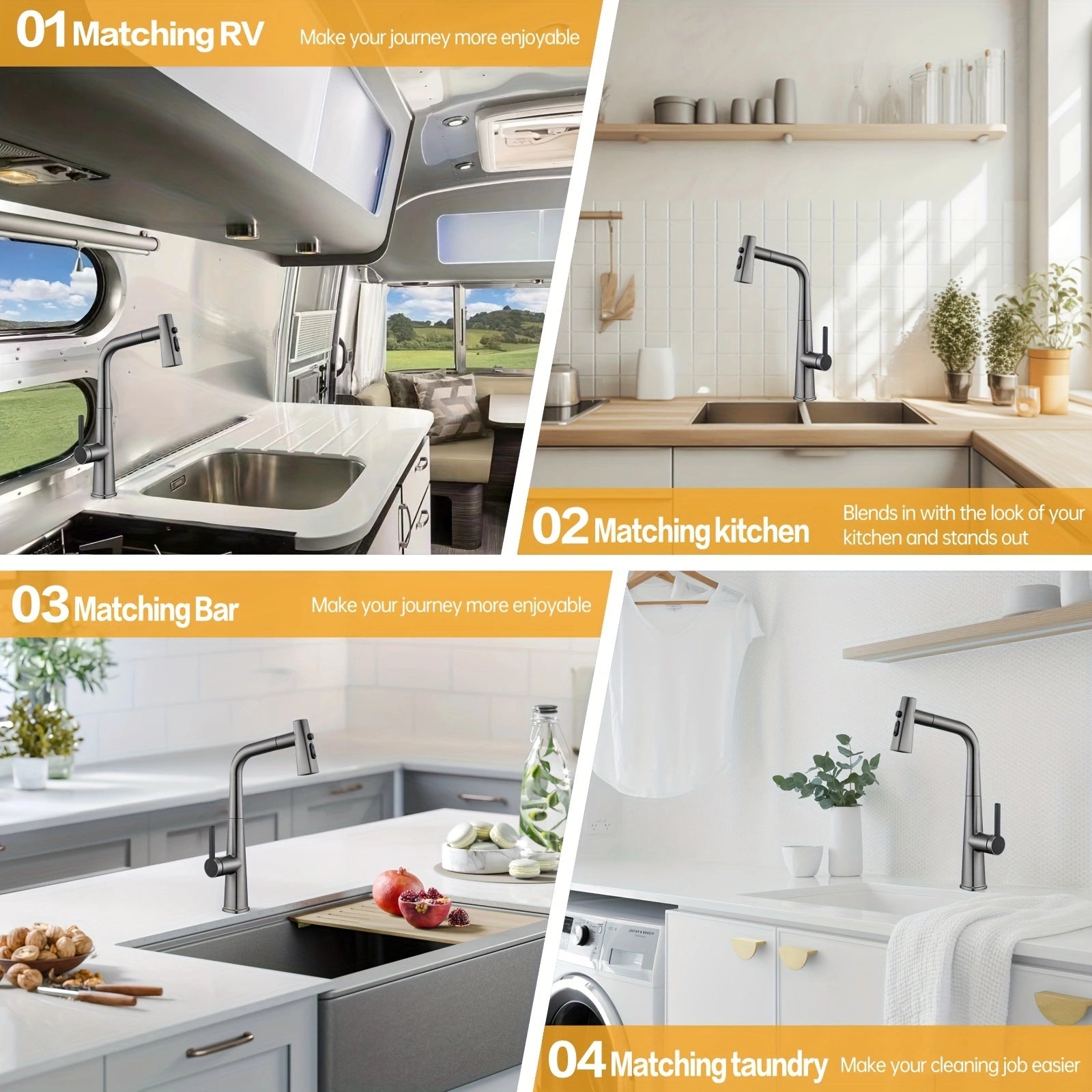 Soqo GreyFlex – 3-Mode Kitchen Faucet with Pull-Down Sprayer and Gun Grey Finish!