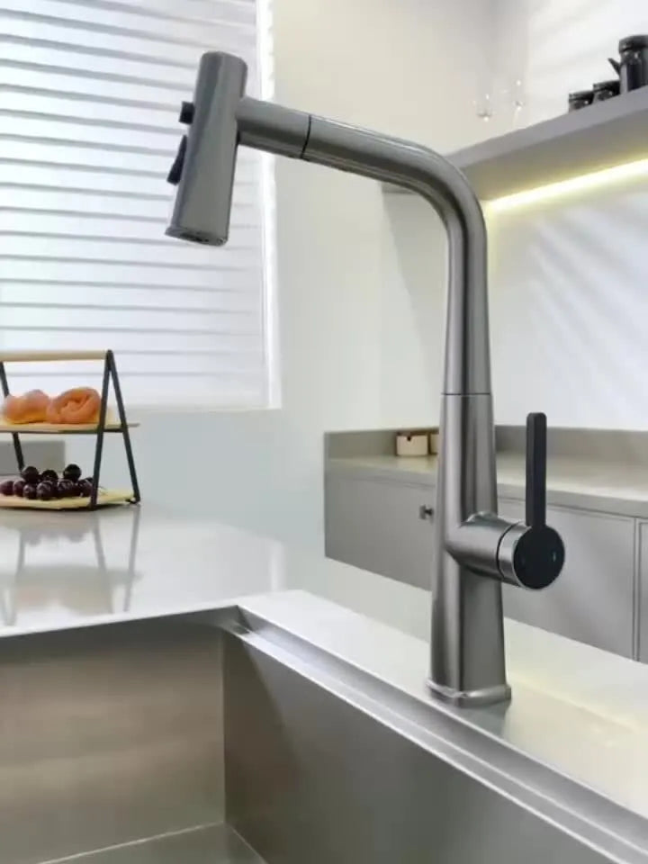 Soqo GreyFlex – 3-Mode Kitchen Faucet with Pull-Down Sprayer and Gun Grey Finish!
