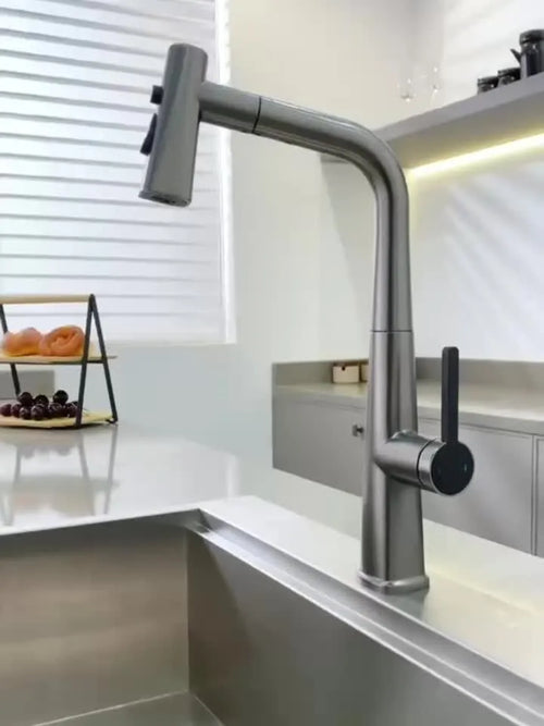 Soqo GreyFlex – 3-Mode Kitchen Faucet with Pull-Down Sprayer and Gun Grey Finish!