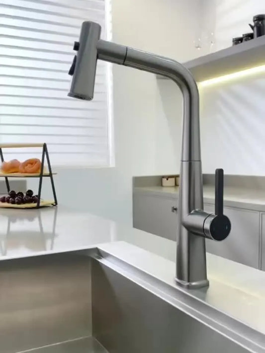 Soqo GreyFlex – 3-Mode Kitchen Faucet with Pull-Down Sprayer and Gun Grey Finish!