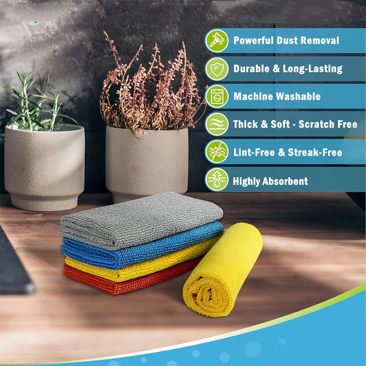 10Pack Microfiber Cleaning Cloths – Absorbent, Stain-Resistant, and Multi-Purpose for Kitchen and Bathroom!