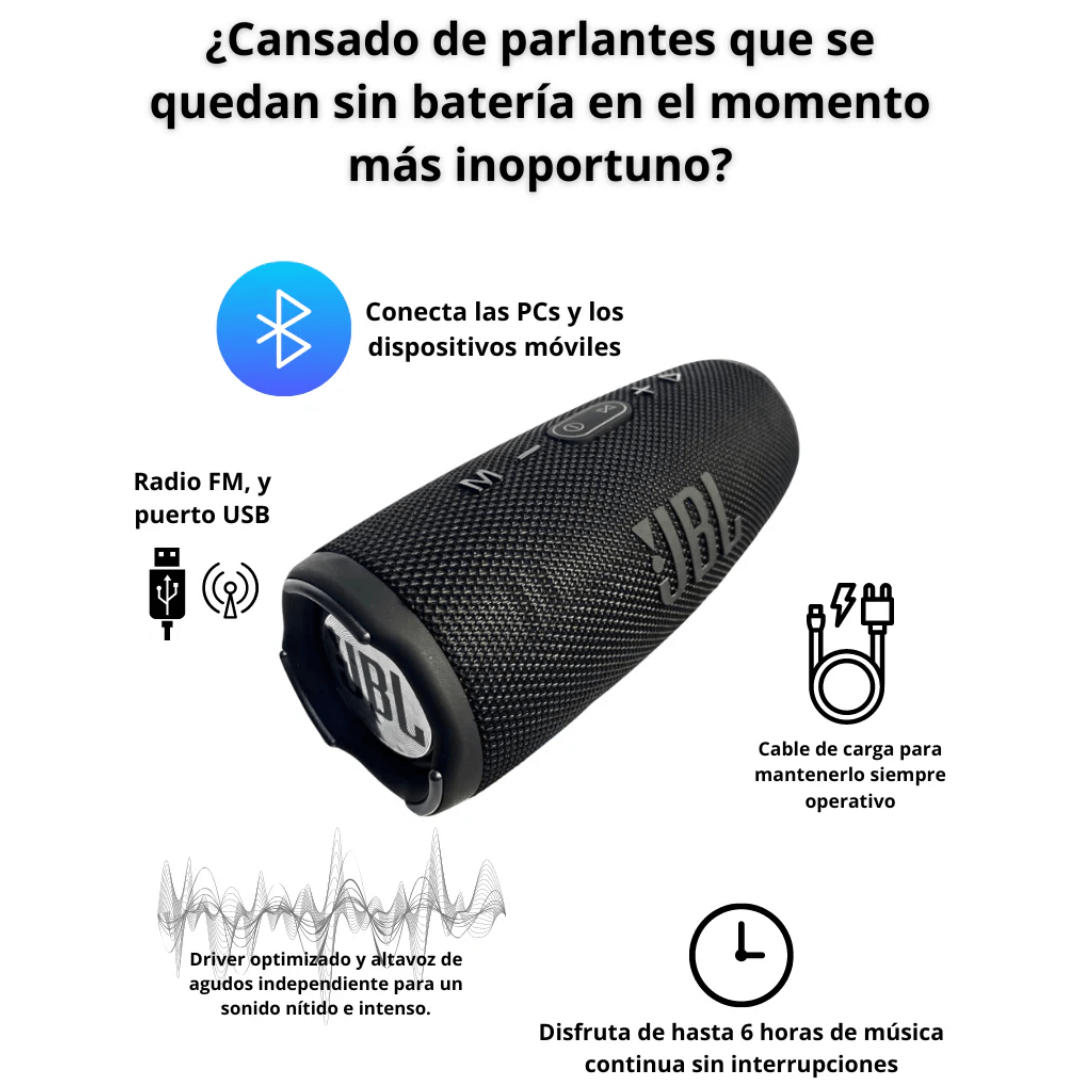 JBL Charge 5™: Sonido Legendario y Graves que Pulsan. Donde estés, la fiesta es tuya.