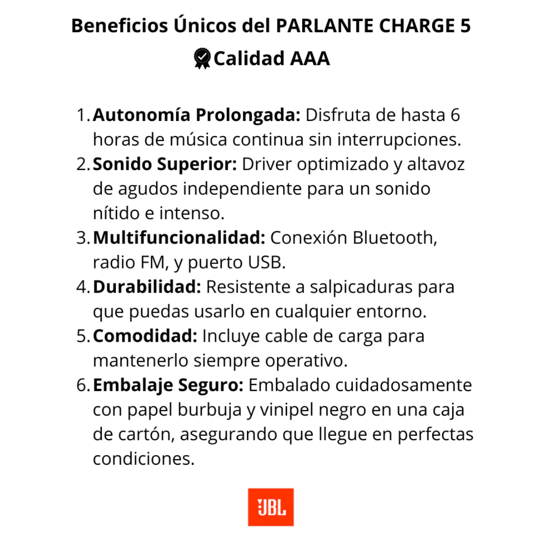 JBL Charge 5™: Sonido Legendario y Graves que Pulsan. Donde estés, la fiesta es tuya.