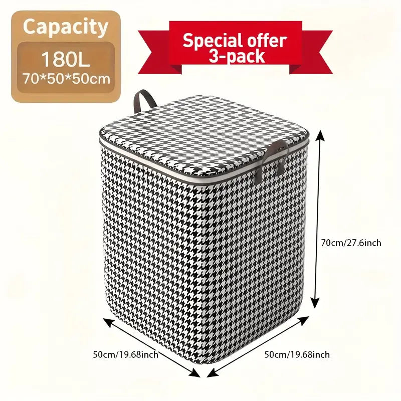 Extra Large 47.55 Gallon Houndstooth Thickened Storage Bags – Dustproof and Moisture Resistant for Clothes and Quilts!