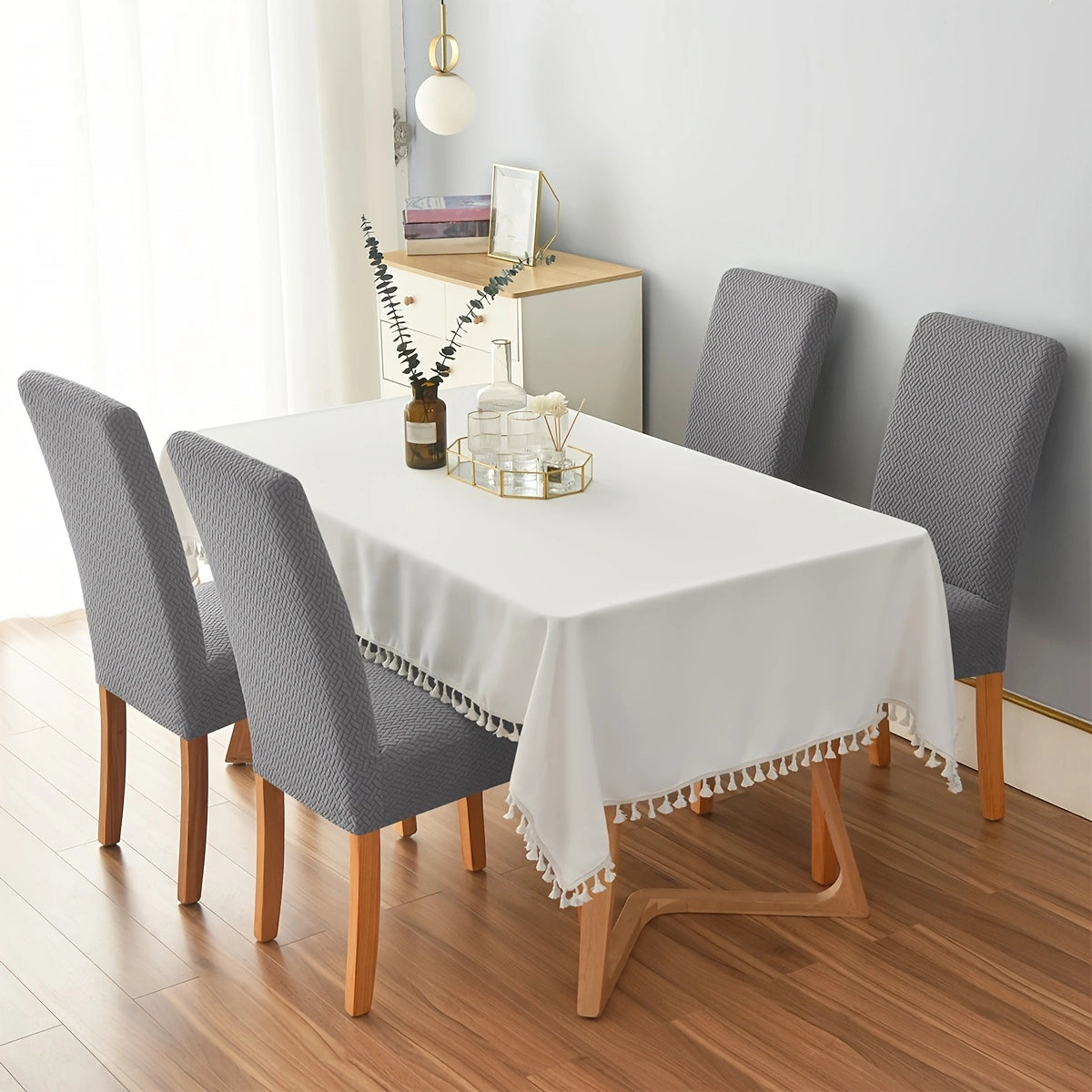 4/6Pcs T-shaped Shaking Grain Velvet Elastic Dining Chair Covers – Modern Style and Protection for Your Chairs!