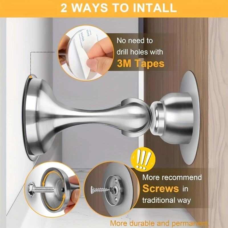 Stainless Steel Magnetic Door Stoppers – No-Drilling Wall and Floor Mounting, Practical and Durable!