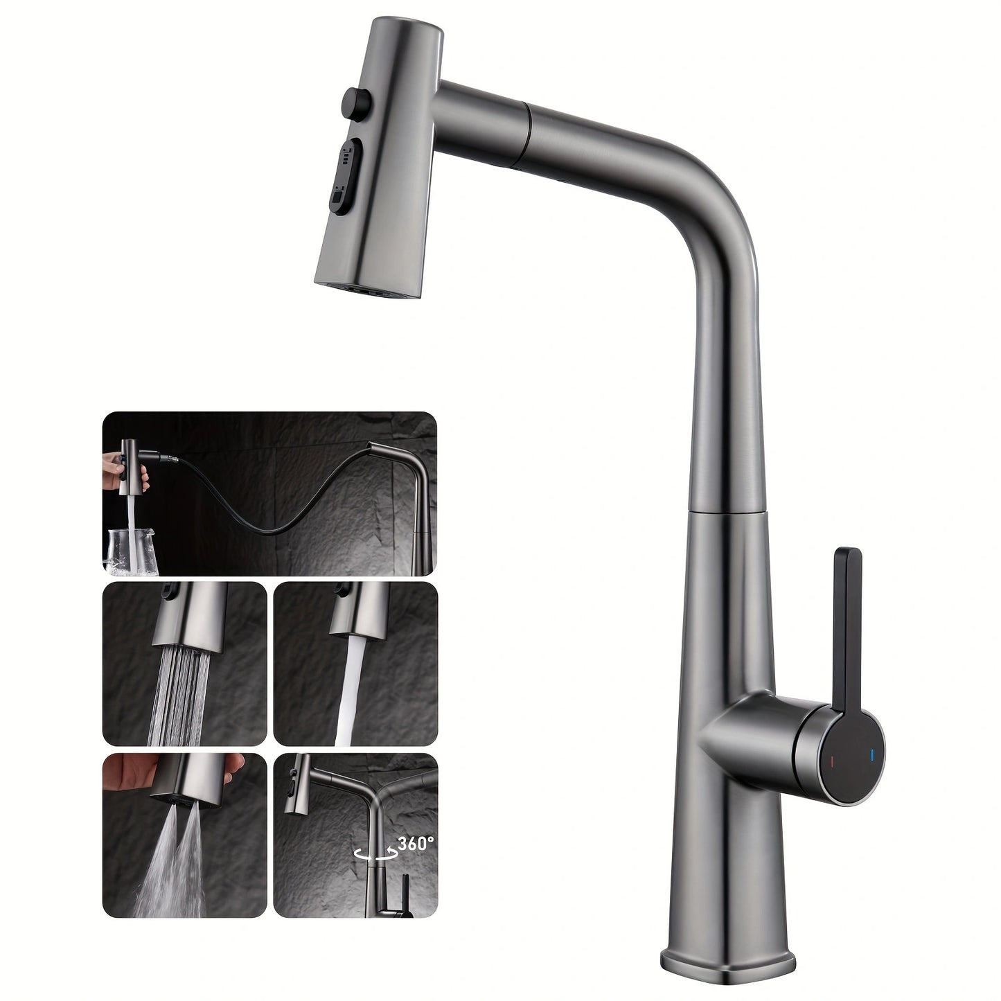 Soqo GreyFlex – 3-Mode Kitchen Faucet with Pull-Down Sprayer and Gun Grey Finish!