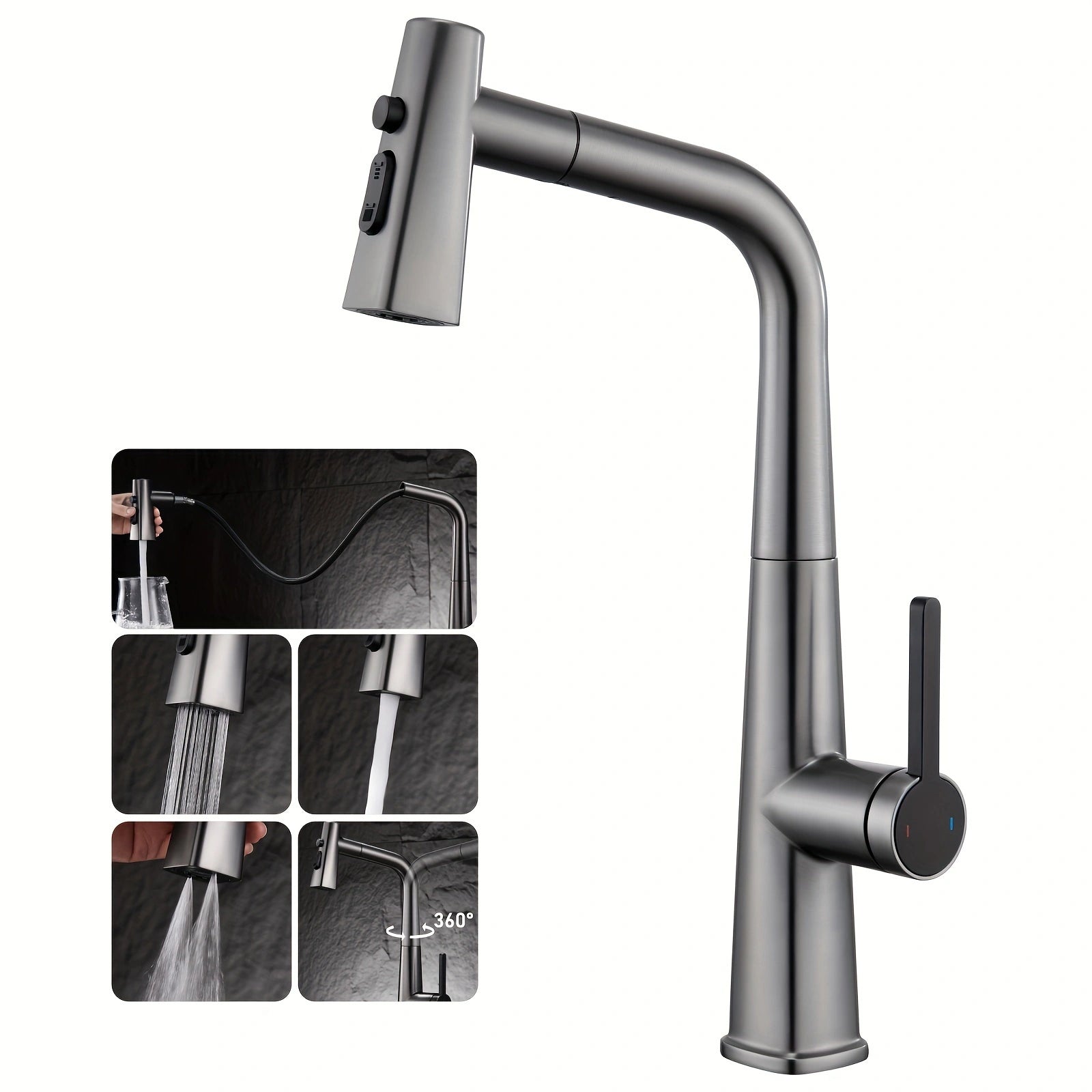 Soqo GreyFlex – 3-Mode Kitchen Faucet with Pull-Down Sprayer and Gun Grey Finish!