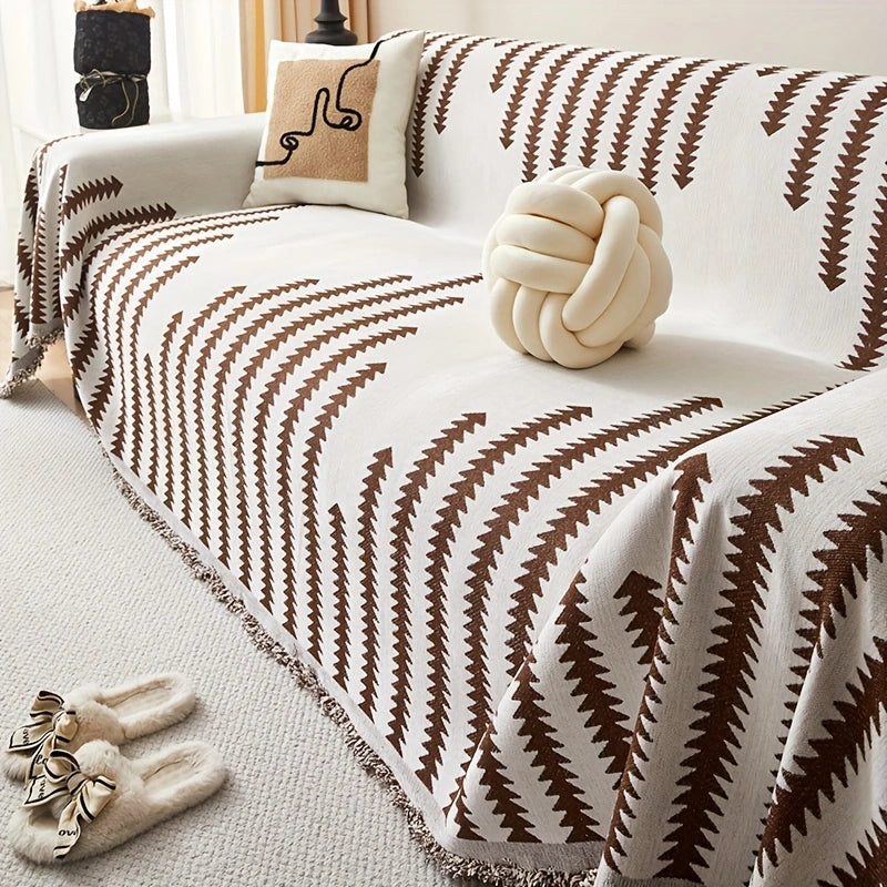 Chenille Sofa Cover with Fringes – Slip-Resistant and Stylish for All Seasons!