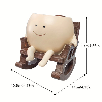 Contemporary Resin Planter Pot with Drainage Hole – Modern Rocking Chair Design for Indoor and Outdoor Use!