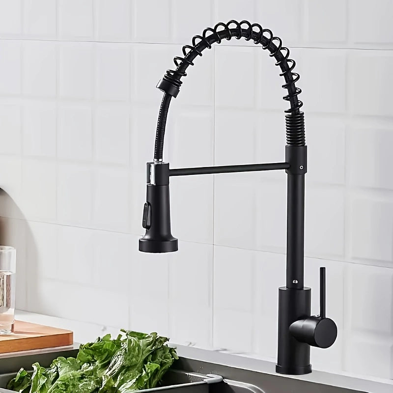 Brushed Stainless Steel Kitchen Faucet – Pull-Down Sprayer, Hot &amp; Cold Water, and Multi-Function Design for Any Space!