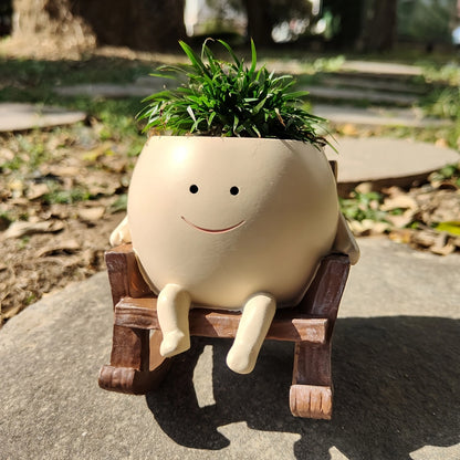Contemporary Resin Planter Pot with Drainage Hole – Modern Rocking Chair Design for Indoor and Outdoor Use!