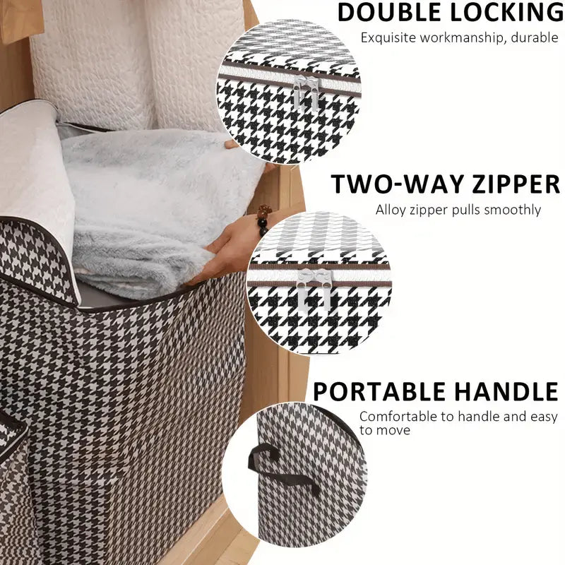 Extra Large 47.55 Gallon Houndstooth Thickened Storage Bags – Dustproof and Moisture Resistant for Clothes and Quilts!