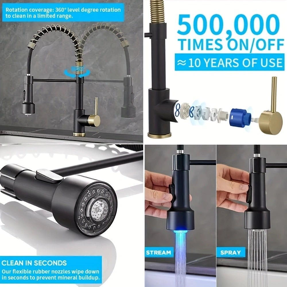 AquaPro 360 – 360° Rotating Kitchen Faucet with Pull-Down Sprayer and Modern Design for Home or Commercial Use!