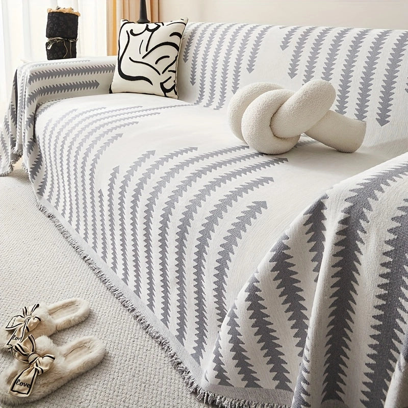 Chenille Sofa Cover with Fringes – Slip-Resistant and Stylish for All Seasons!