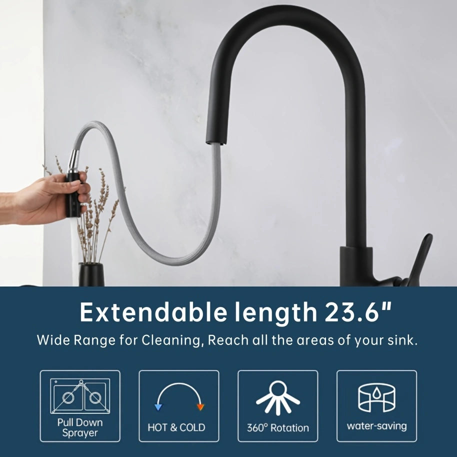 High-Quality Kitchen Faucet with Pull-Down Sprayer – Modern Design, 360° Rotation, and High Performance for Any Space!