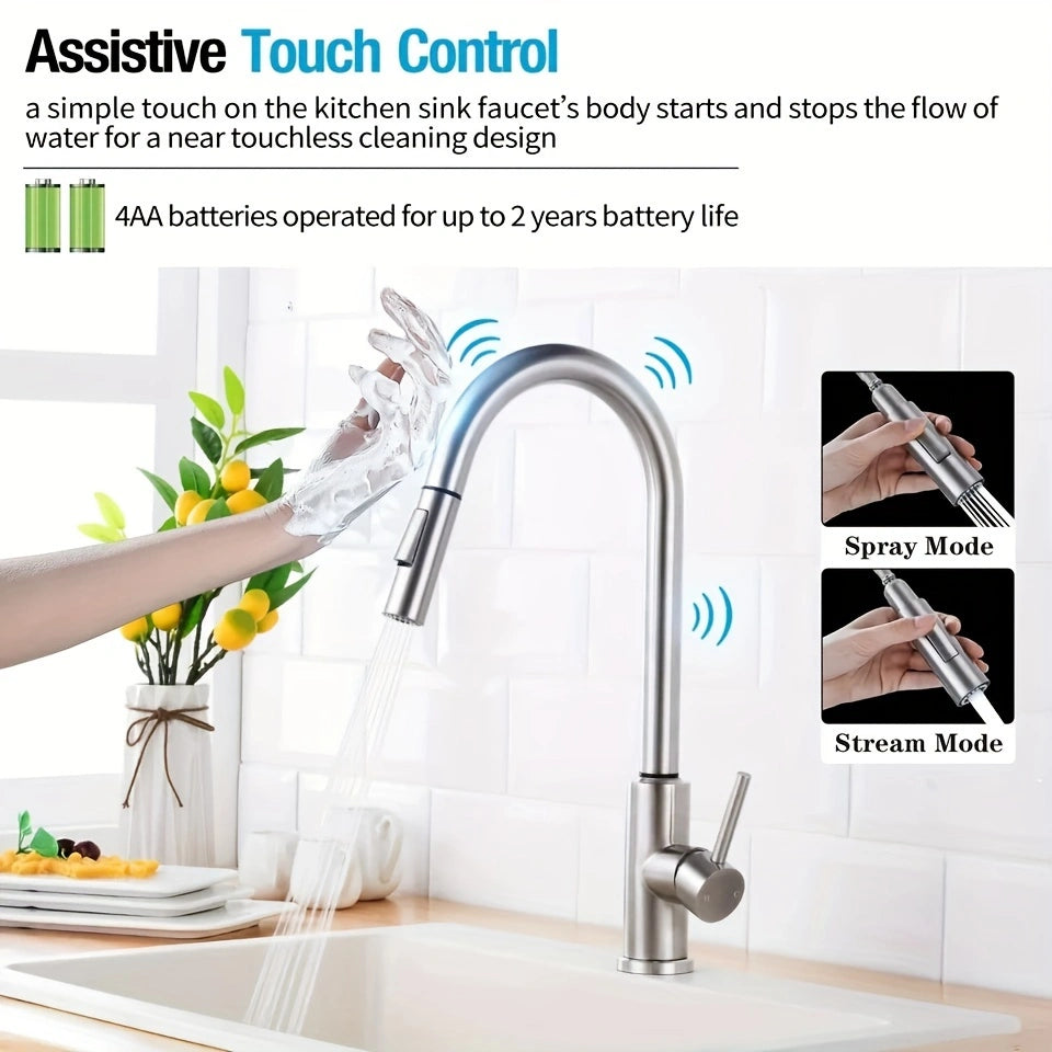 AquaTouch Pro Smart Kitchen Faucet with Touch Sensor, Modern Design, and Water-Saving Technology!