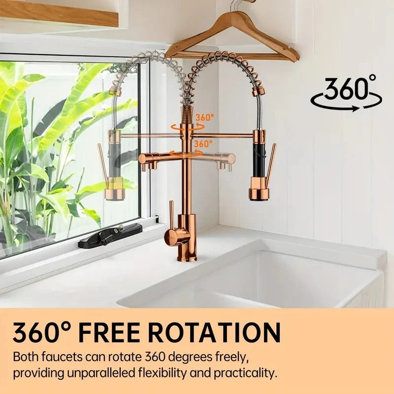 Transform your kitchen with the GoldenElegance! Copper faucet with pull-down spray and rose gold finish. Buy now with 10% OFF and free shipping!