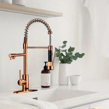 Transform your kitchen with the GoldenElegance! Copper faucet with pull-down spray and rose gold finish. Buy now with 10% OFF and free shipping!